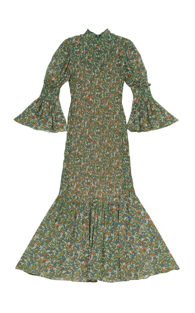 Bytimo Georgette Floral Smocked Midi Dress