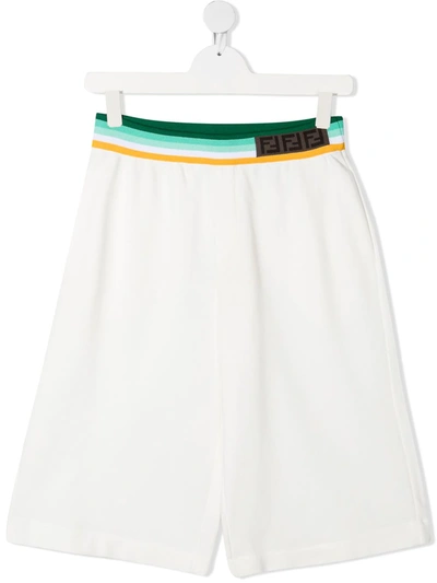 Fendi Teen Logo-waistband Shorts In Bianco