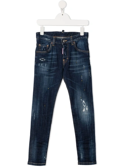Dsquared2 Kids' Distressed Faded Jeans In Denim Blu
