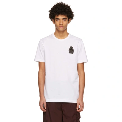Dolce & Gabbana White Cotton T Shirt With Logo Patch In Bianco Ottico