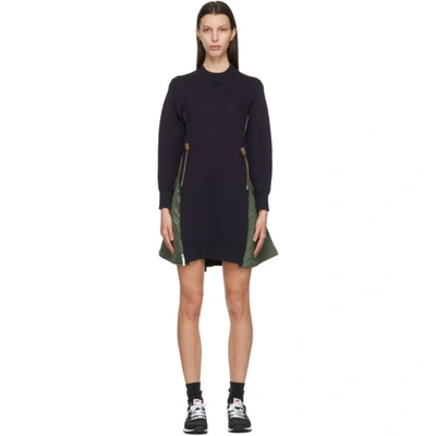 Sacai Ma-1 Side Gusset Long Sleeve Sponge Minidress In 201 Navy