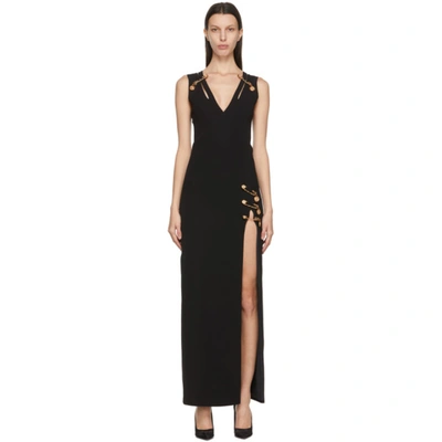 Versace Embellished Cutout Silk-crepe Gown In Black/gold