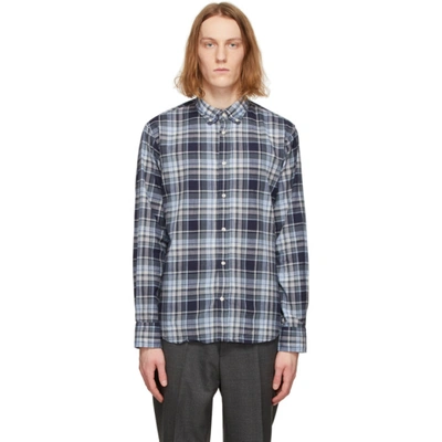 Officine Generale Antime Button-down Collar Checked Cotton-chambray Shirt In Navy Blue White