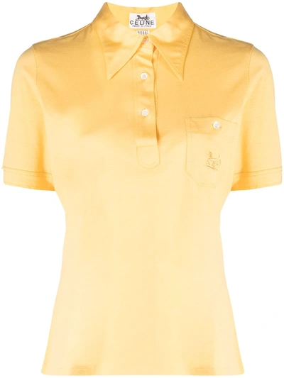 Pre-owned Celine 1970s  Embroidered Logo Polo Shirt In Yellow