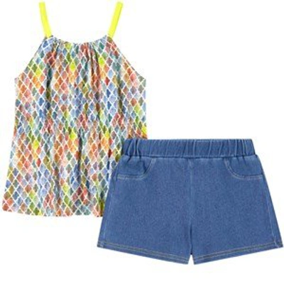 Mayoral Kids'  Blue Printed Shorts Set In Yellow