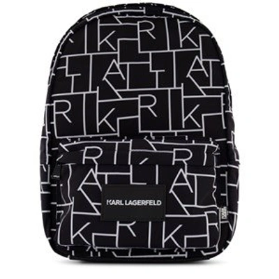 Karl Lagerfeld Kids' Digi Karl-print Logo Patch Backpack In Black