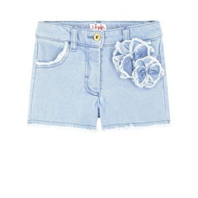 Il Gufo Kids' Floral Appliqué Denim Shorts In Blue