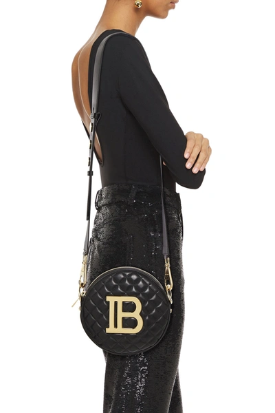 Balmain Disco Logo-embellished Quilted Leather Shoulder Bag In Black