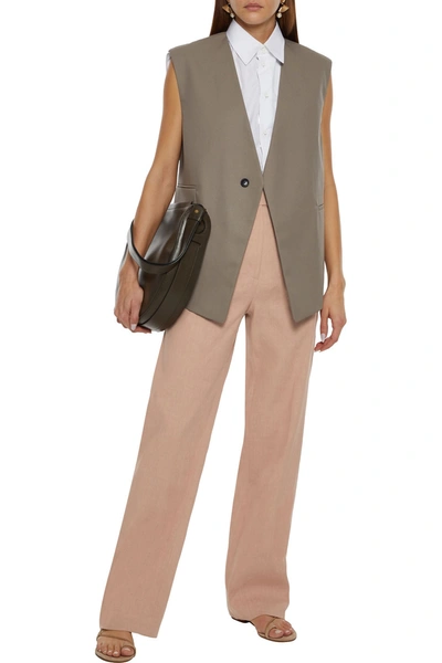 Brunello Cucinelli Pleated Linen-blend Twill Straight-leg Pants In Blush
