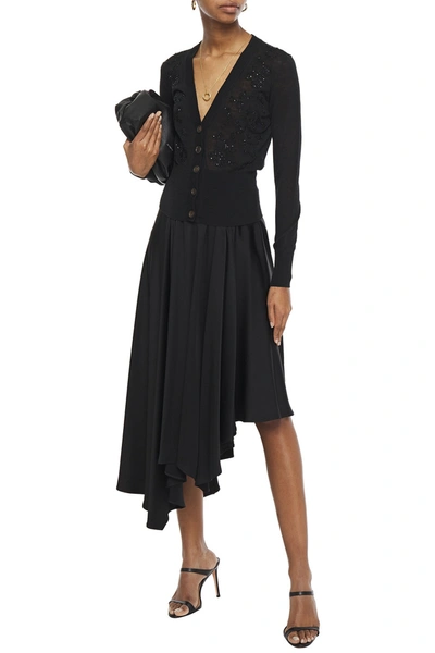 Brunello Cucinelli Embellished Linen-blend Cardigan In Black