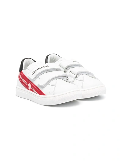Dsquared2 Kids' Logo-embellished Touch-strap Trainers In White