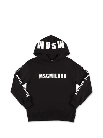 Msgm Kids' Milano Logo Print Cotton Hoodie In Black