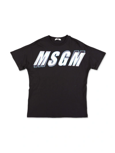 Msgm Teen Logo-chest Cotton T-shirt In Black