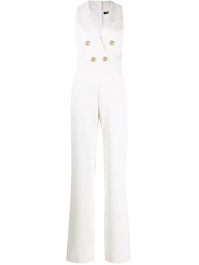 Balmain V-neck Sleeveless Jumpsuit In White