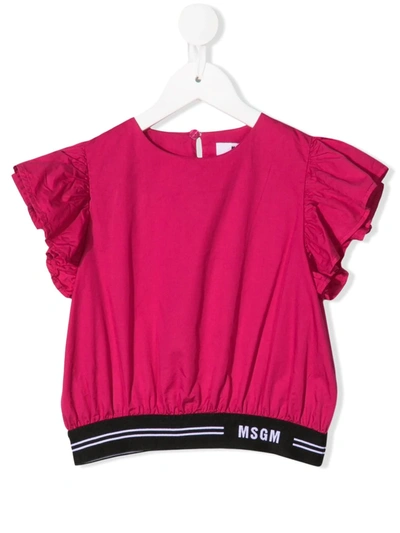 Msgm Fuchsia Teen Blouse With Black Logoed Band In Pink