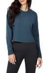 90 Degree By Reflex Terry Brushed Solid Cropped Sweatshirt In Tinker Teal