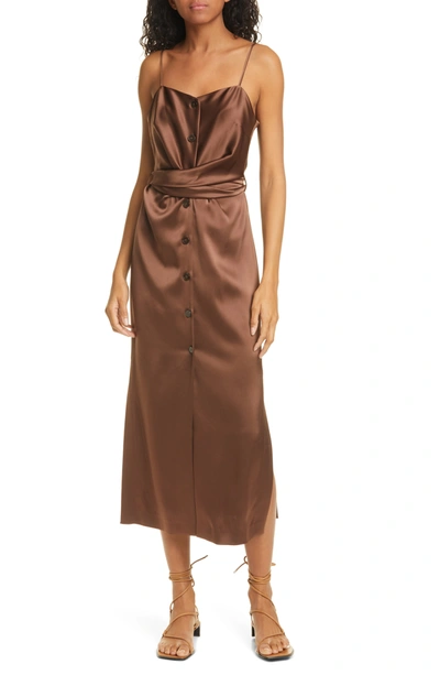 Gatsby Glam: Estate Jewelry Sayan Satin Slipdress In Brown