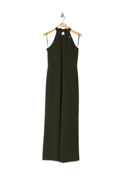 Julia Jordan Halter Wide Leg Jumpsuit In Dark Olive