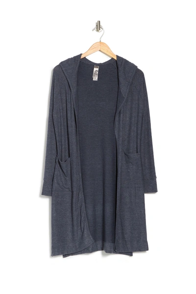 Go Couture Knit Hooded Duster In Navy
