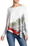 Go Couture Printed Asymmetrical Hem Dolman Sweater In Ivory Big Flower