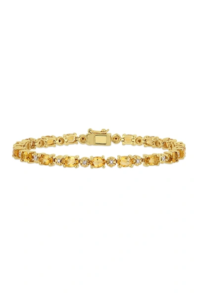 Delmar Yellow Plated Sterling Silver Oval-cut Citrine & Diamond Accent Tennis Bracelet