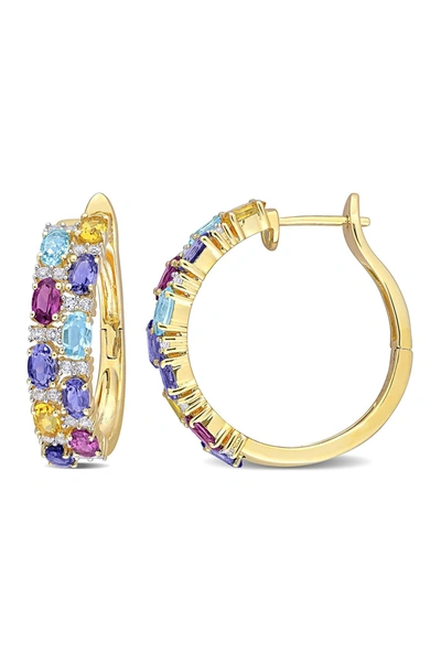 Delmar 18k Yellow Gold Plated Sterling Silver Multi-gemstone 28.5mm Hoop Earrings In Multicolor