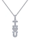 LAFONN PLATINUM PLATED STERLING SILVER PAVE SIMULATED DIAMOND 'I LOVE YOU' PENDANT NECKLACE,847374026683