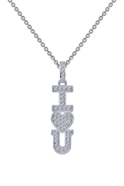 Lafonn Platinum Plated Sterling Silver Pave Simulated Diamond 'i Love You' Pendant Necklace In White
