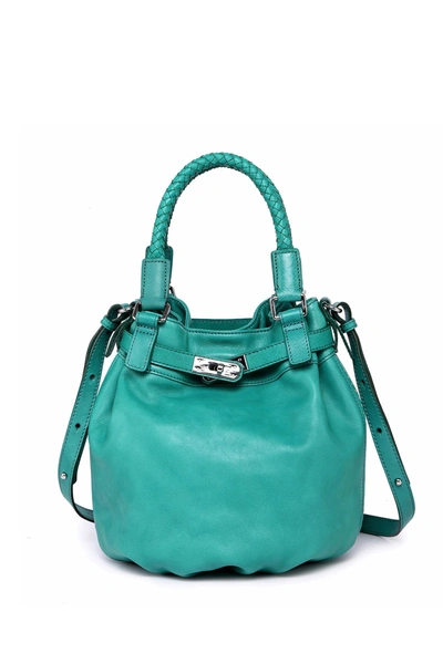 Old Trend Leather Pumpkin Bucket Bag In Aqua