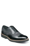 Stacy Adams Baxley Leather Plaid Wingtip Oxford In Black