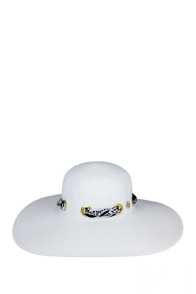 Just Jamie Floppy Straw Hat In White/zebra