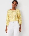 Ann Taylor Floral Clip Gathered Boatneck Top In Ambient Light