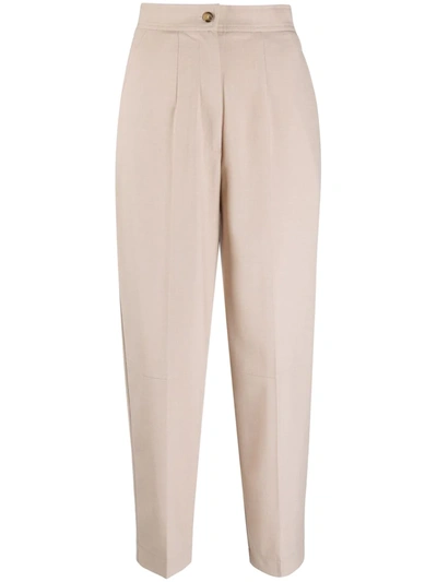 12 Storeez High-waisted Cropped Trousers In Neutrals