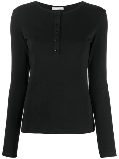 12 Storeez Buttoned Long-sleeved T-shirt In Black