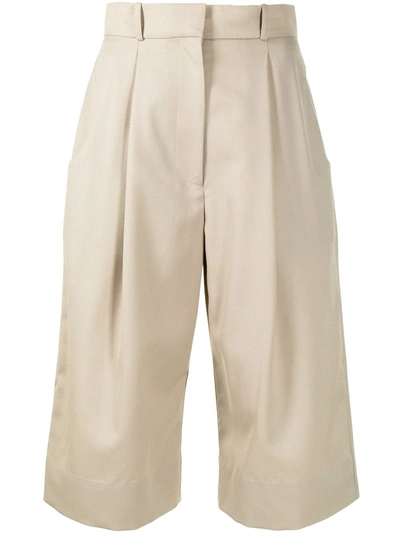 Low Classic Wide-leg Wool Shorts In Beige