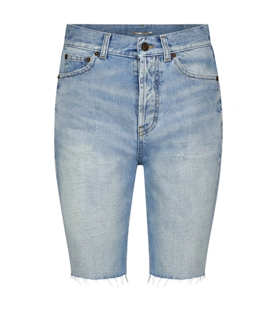Saint Laurent Light Denim Bermuda Shorts In Light Winter Blue