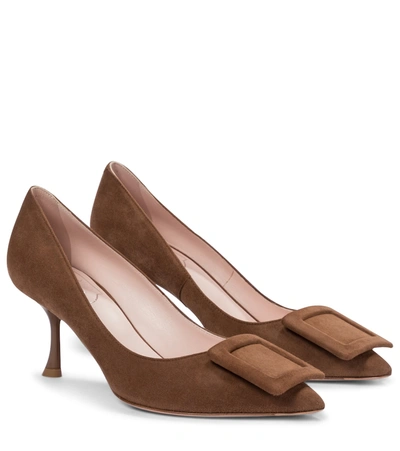 Roger Vivier Viv' In The City Suede Pumps In Brown