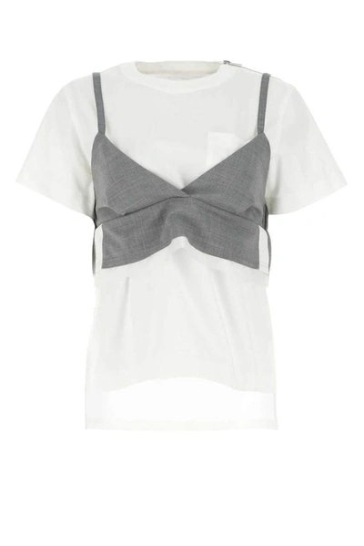 Sacai Suiting Crop Top & T-shirt Set In White