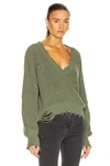 Ser.o.ya Syd Distressed Cotton V Neck Sweater In Olive