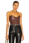 Miaou Brown Faux Leather Leia Corset Top In Brown