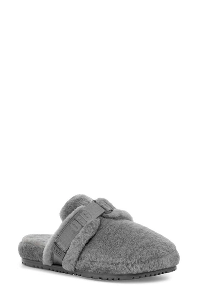 Ugg Men's Fluff It Buckle Wool Slippers In Metal/gray