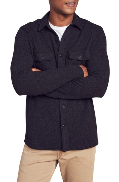 Faherty Sherpa Lined Shirt Jacket In Heathered Black Twill