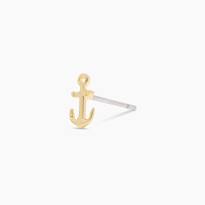 Single Stud Anchor Charm Stud In Gold Plated Brass, Women's In Gold/anchor By