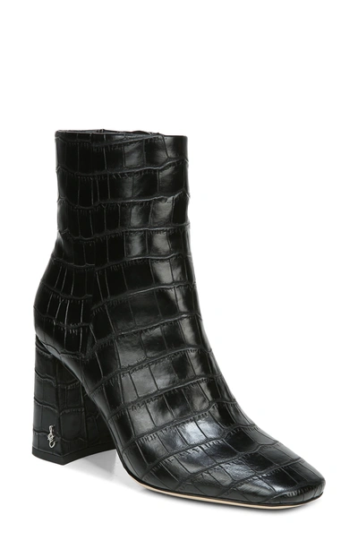 Sam Edelman Codie Square Toe Bootie In Black Crocodile Leather