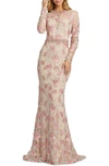 MAC DUGGAL FLORAL EMBROIDERY LONG SLEEVE TULLE TRUMPET GOWN,79281