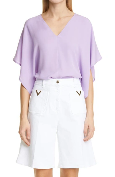 Valentino V-neck Silk Georgette Blouse In Light Purple