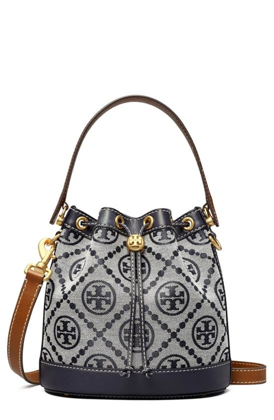 Tory Burch T Monogram Jacquard Bucket Bag In Tory Navy