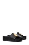 Tory Burch Patos Leather Platform Slide Sandals In Perfect Black