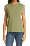 Frame Le Mid Rise Muscle Pima Cotton Tee In Washed Military