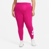 Nike High Rise Essential Leggings In Pink With Calf Logo Print In Fuchsia